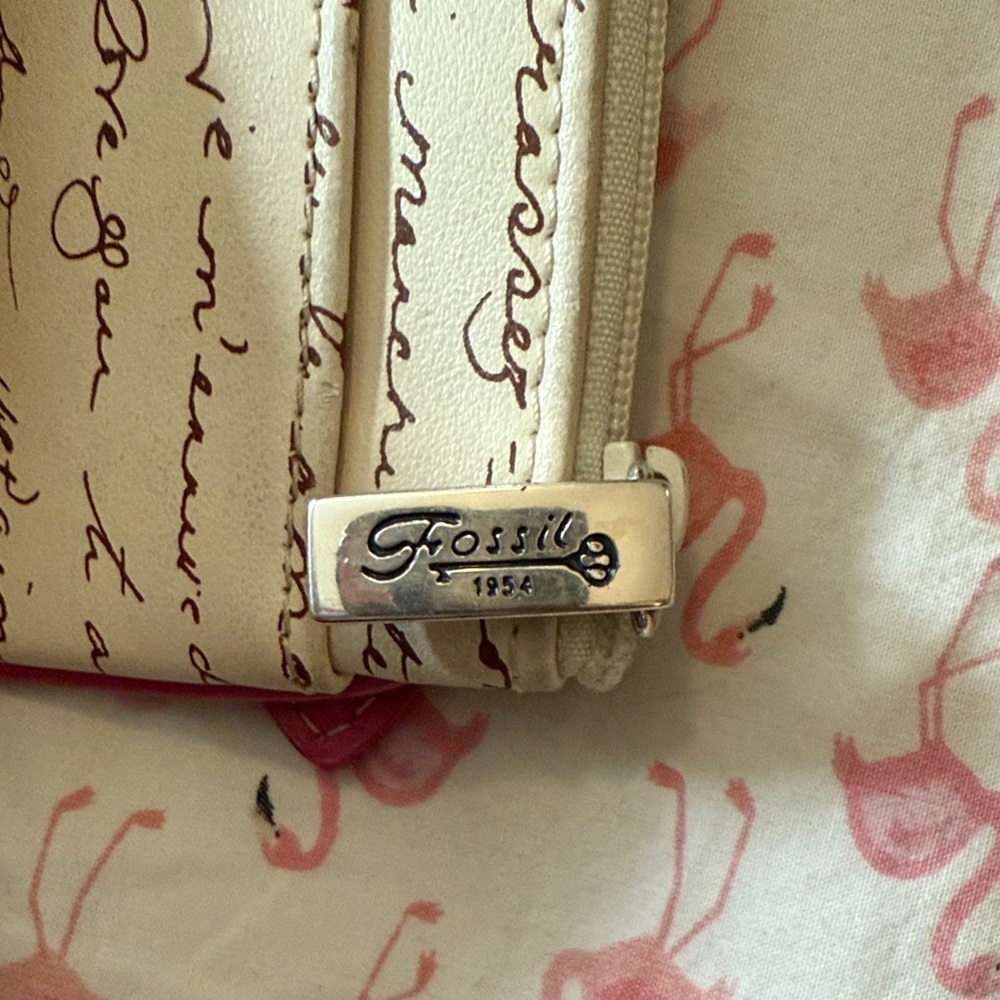 Chic Cream and Pink Heart Women's Fossil Pouch - Picture 3 of 3